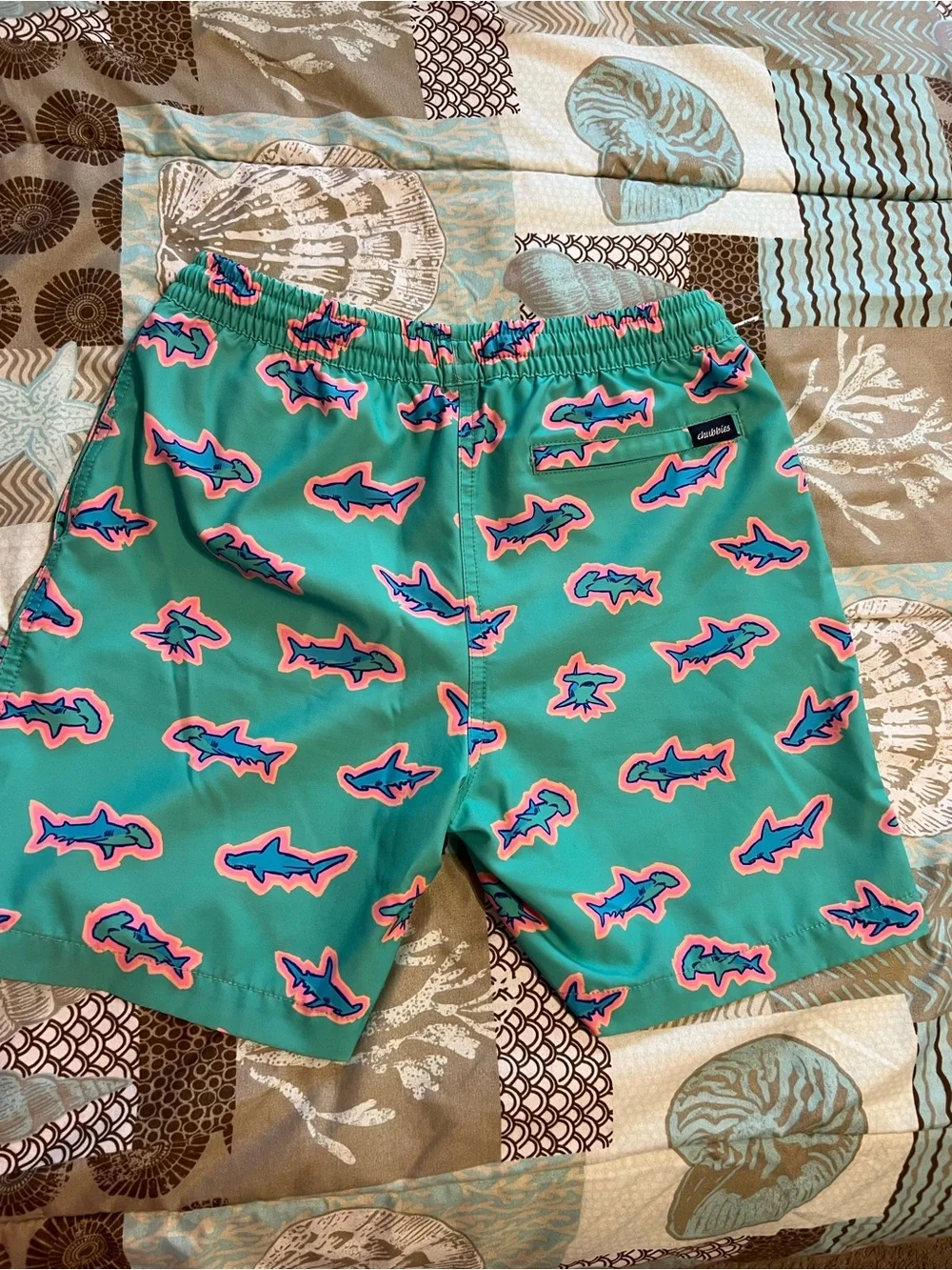 Chubbies Kids Teal Shark Print Swim Shorts - Fun Beach Swimwear